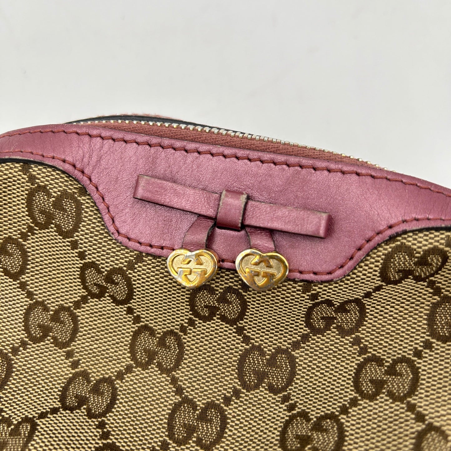 Gucci Beige GG Monogram Necessaire Pouch Brown Trim