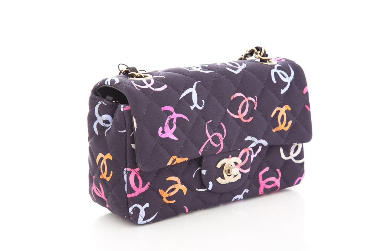 Chanel 2024 Black CC Printed Fabric Multicolor Handbag