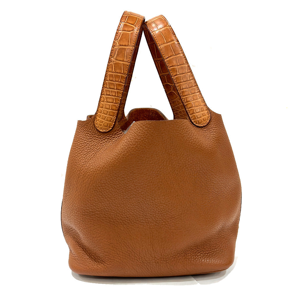 Hermes Picotin Lock  MM Brown Alligator  Clemence Silver  YÃƒÂ¥Ã‹â€ Ã‚Â» 22 Handbag