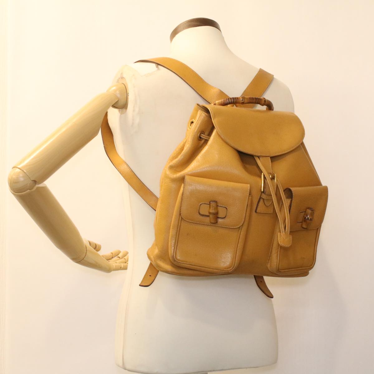 GUCCI Bamboo Backpack Leather Yellow 003.2058.0016 36249