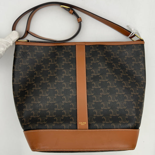 CELINE Triomphe Canvas Calfskin Medium Bucket Bag Tan LA35846