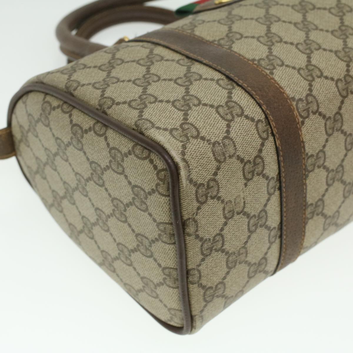 GUCCI Web Sherry Line GG Canvas Boston Bag PVC Leather Beige Green 36638