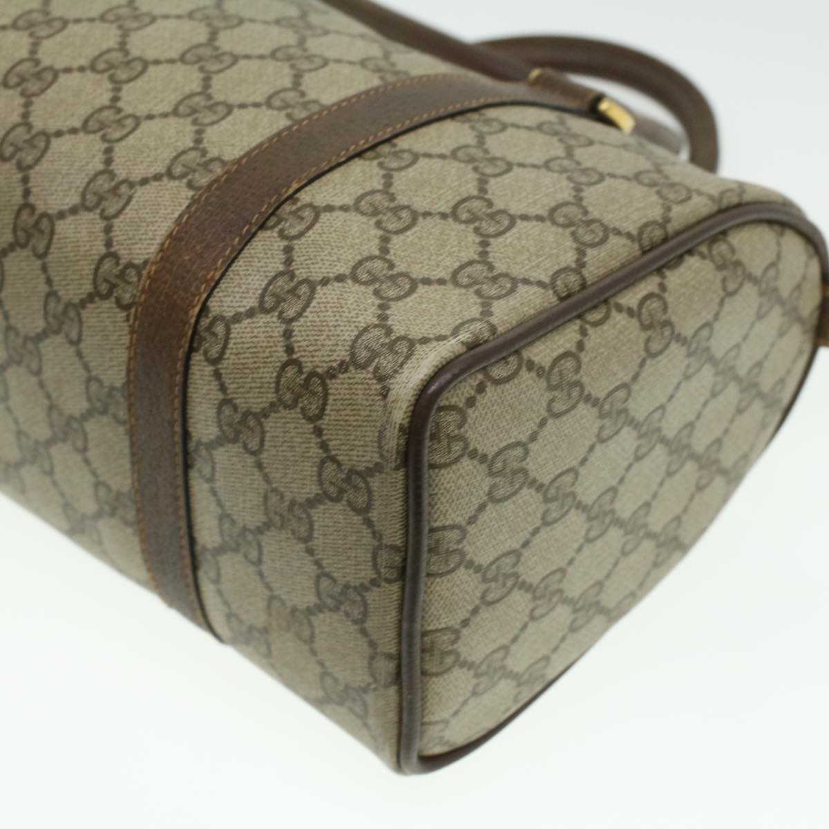 GUCCI Web Sherry Line GG Canvas Boston Bag PVC Leather Beige Green 36638