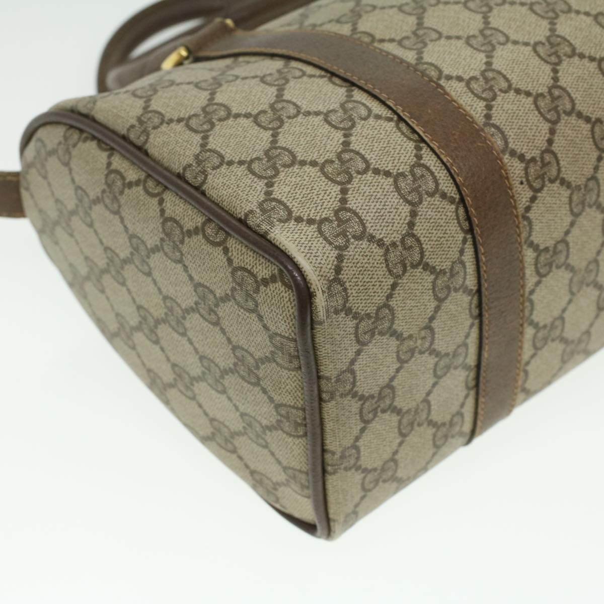 GUCCI Web Sherry Line GG Canvas Boston Bag PVC Leather Beige Green 36638