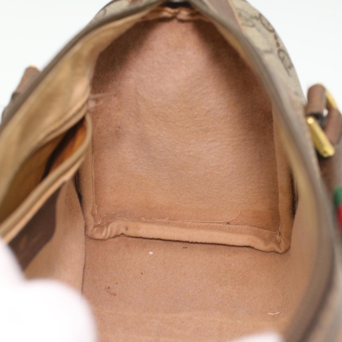 GUCCI Web Sherry Line GG Canvas Boston Bag PVC Leather Beige Green 36638