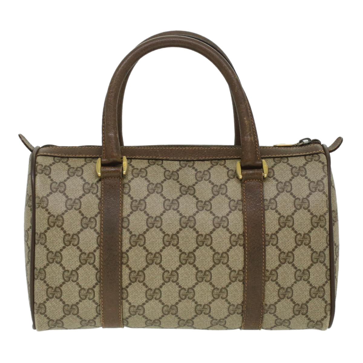 GUCCI Web Sherry Line GG Canvas Boston Bag PVC Leather Beige Green 36638