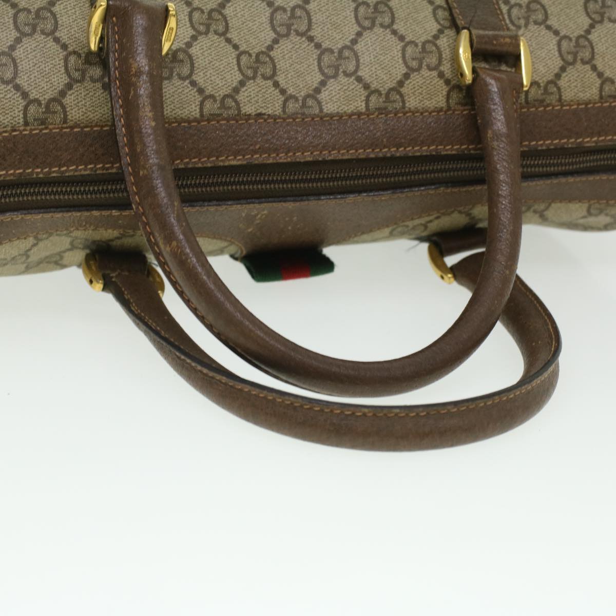 GUCCI Web Sherry Line GG Canvas Boston Bag PVC Leather Beige Green 36638