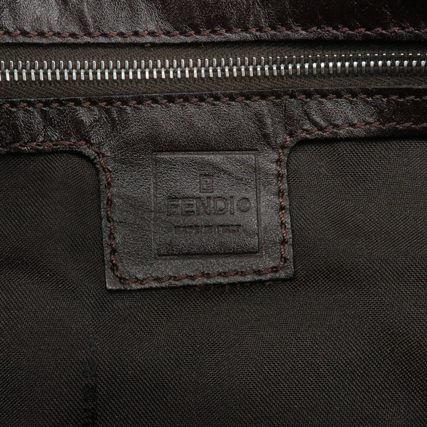 FENDI Zucca Mamma Baguette Canvas Leather Shoulder Bag Brown 26424