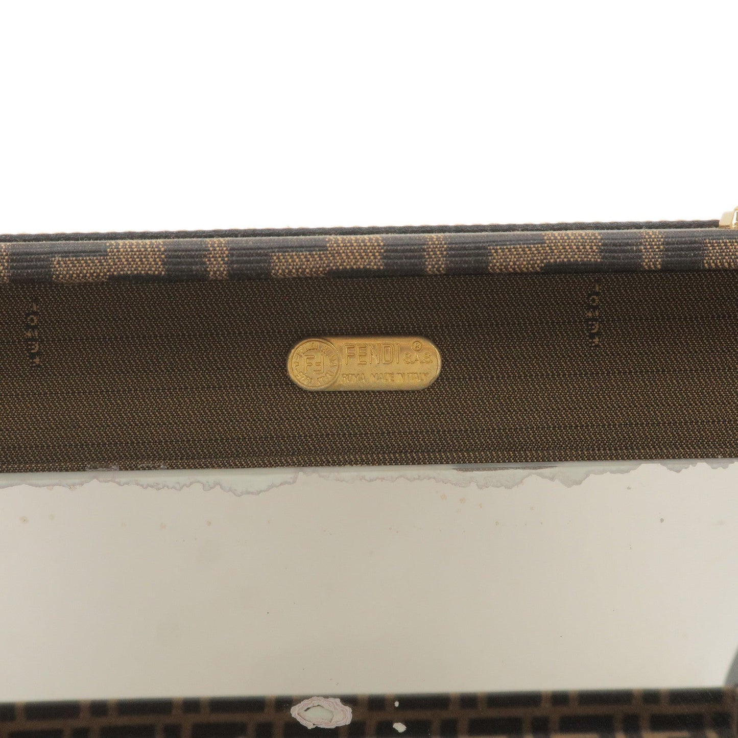 FENDI Zucca Canvas Leather Vanity Bag Makeup Box Khaki Black