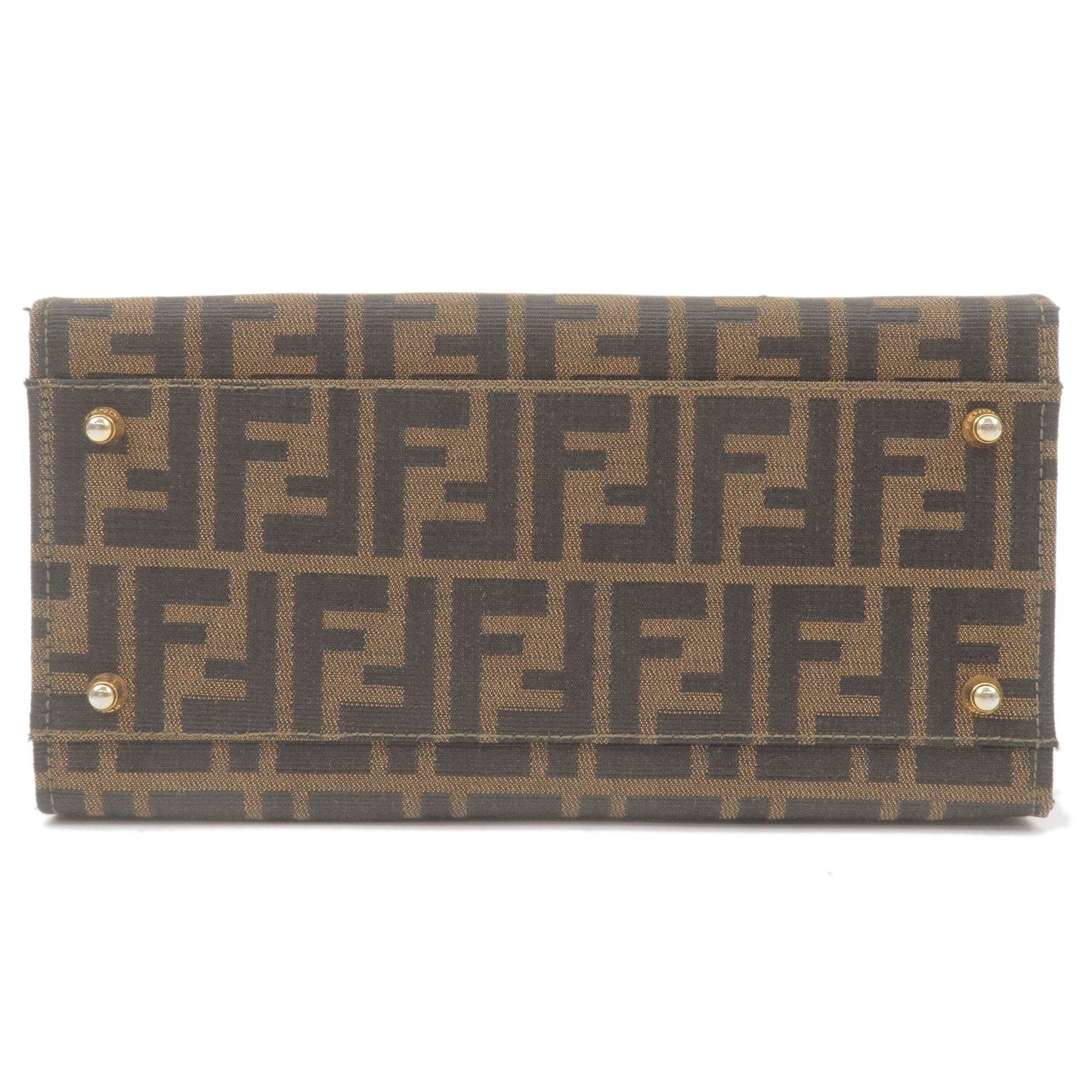 FENDI Zucca Canvas Leather Vanity Bag Khaki Black Brown 14548