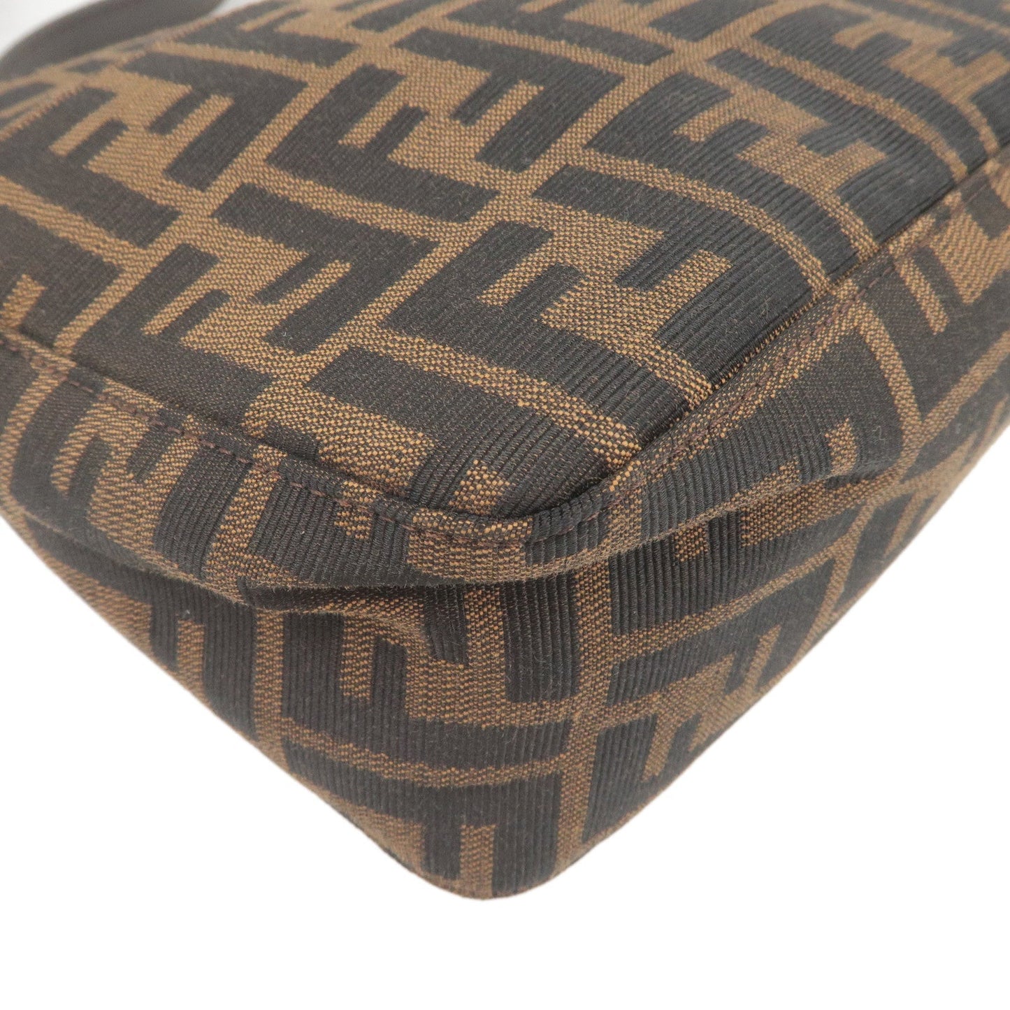 FENDI Zucca Canvas Leather Shoulder Bag Brown Black 26566
