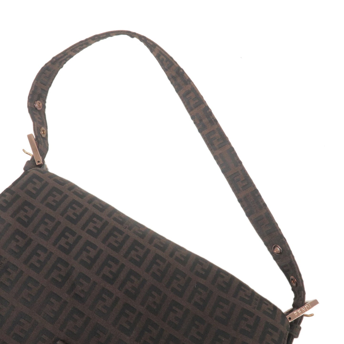 FENDI Zucchino Mamma Baguette Canvas Leather Shoulder Bag 8BR001
