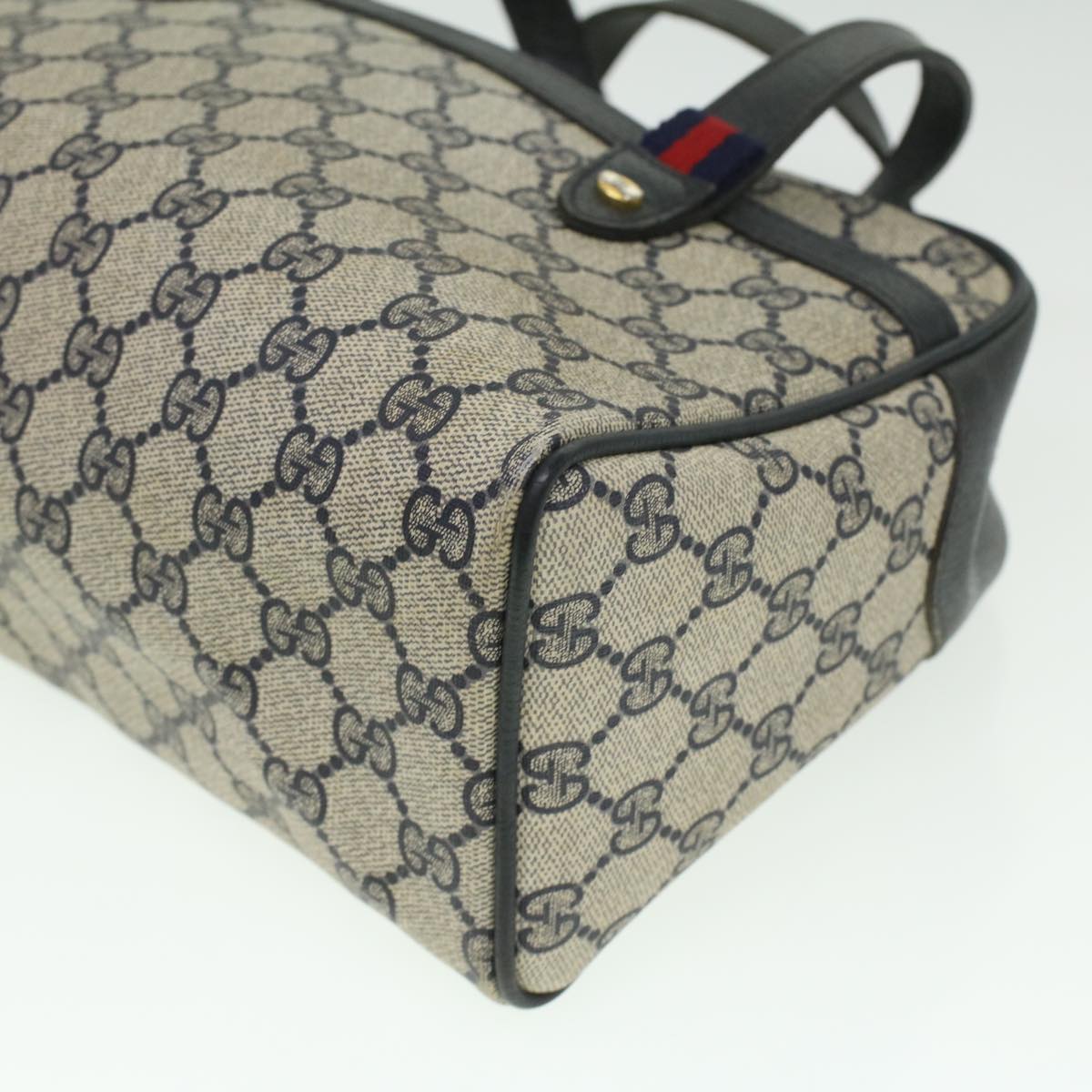 GUCCI Sherry Line GG Canvas Hand Bag PVC Leather Navy Red 36723