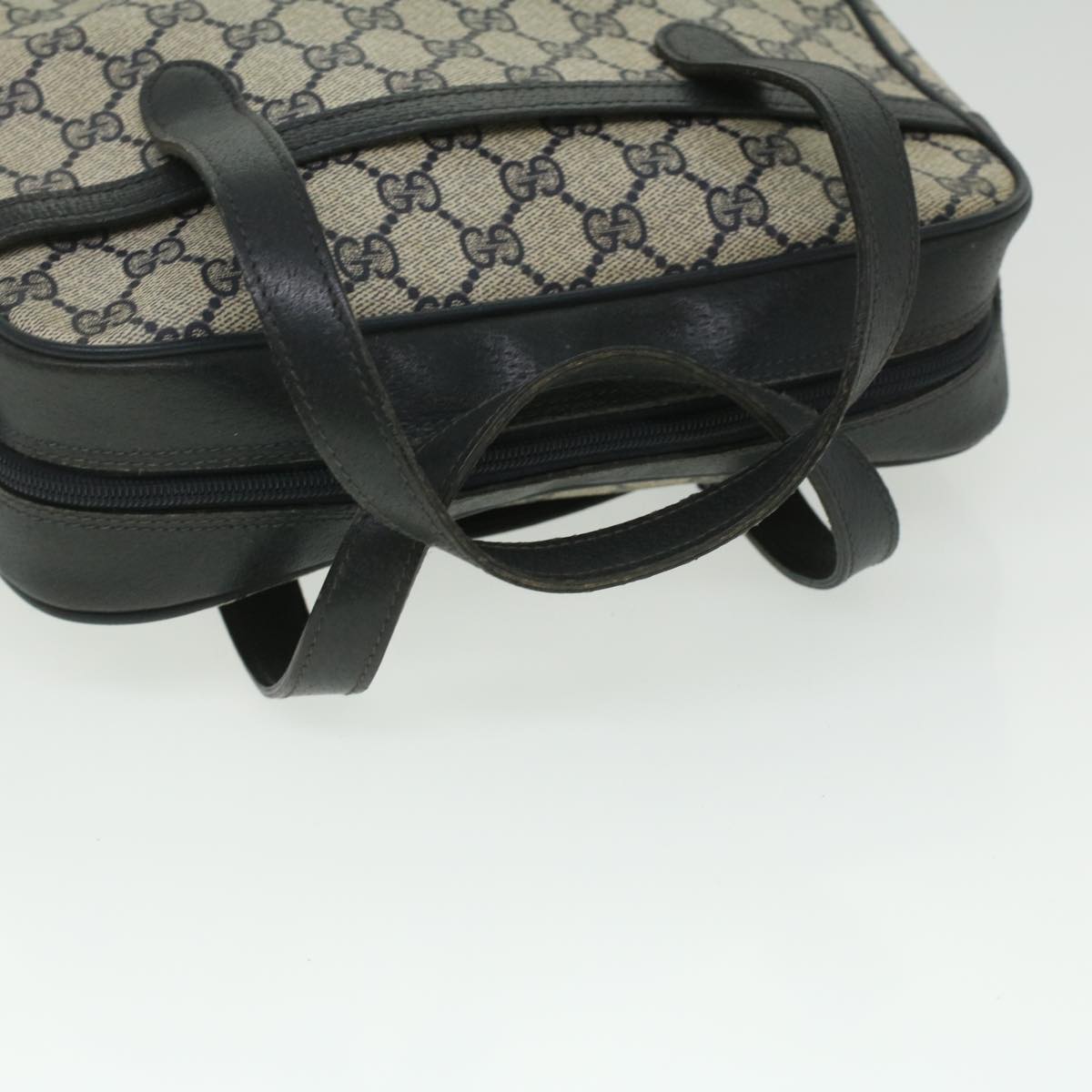 GUCCI Sherry Line GG Canvas Hand Bag PVC Leather Navy Red 36723