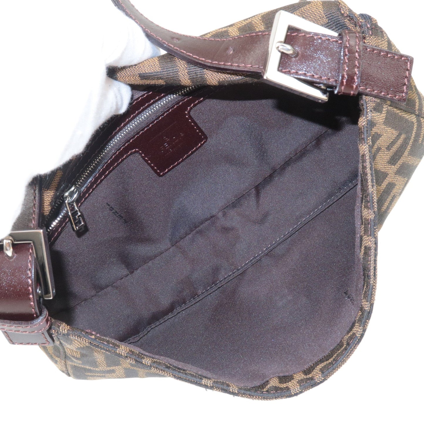 FENDI Mamma Baguette Zucca  Canvas Leather Shoulder Bag 26424