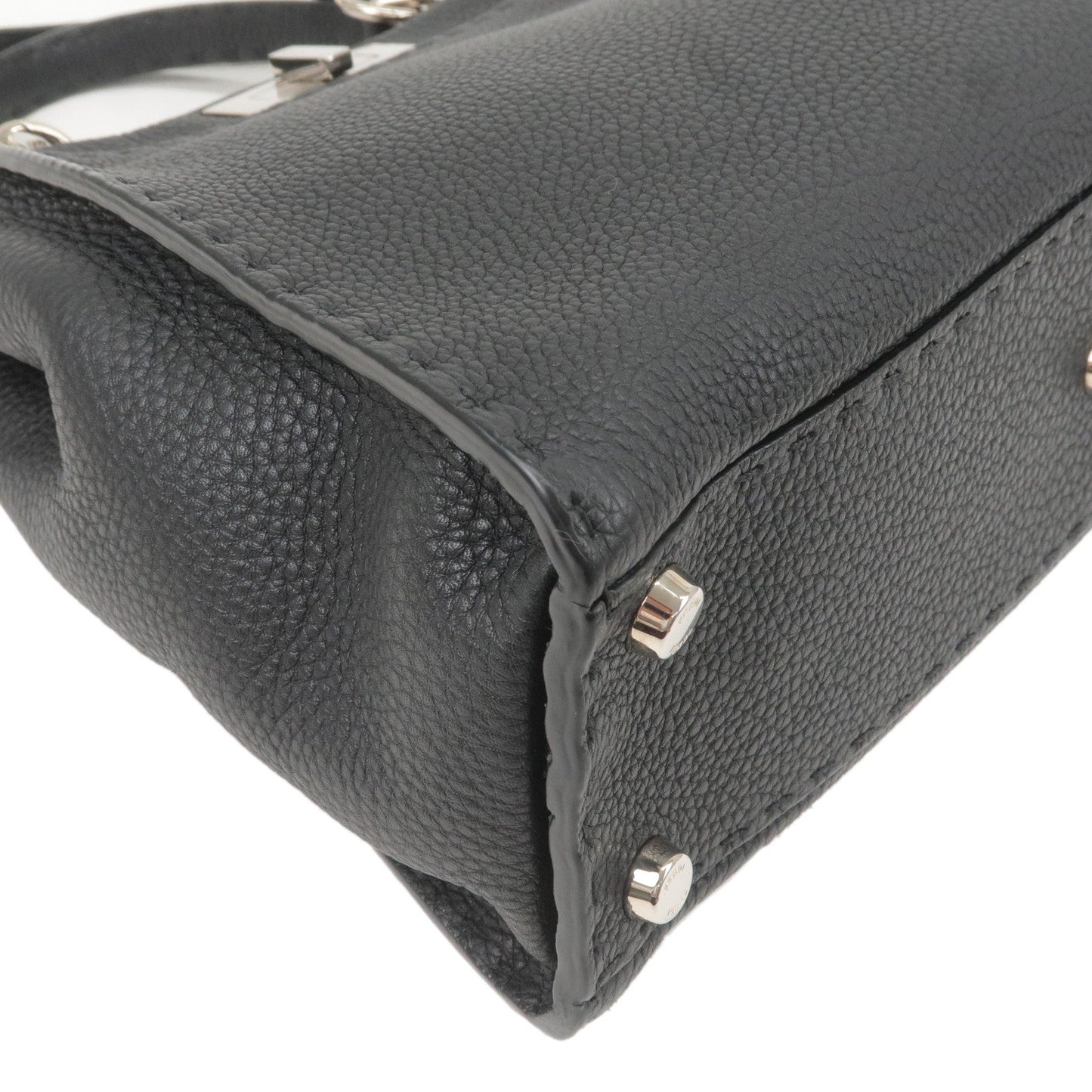 FENDI Selleria Peekaboo Regular Leather 2WAY Bag Black 8BN226