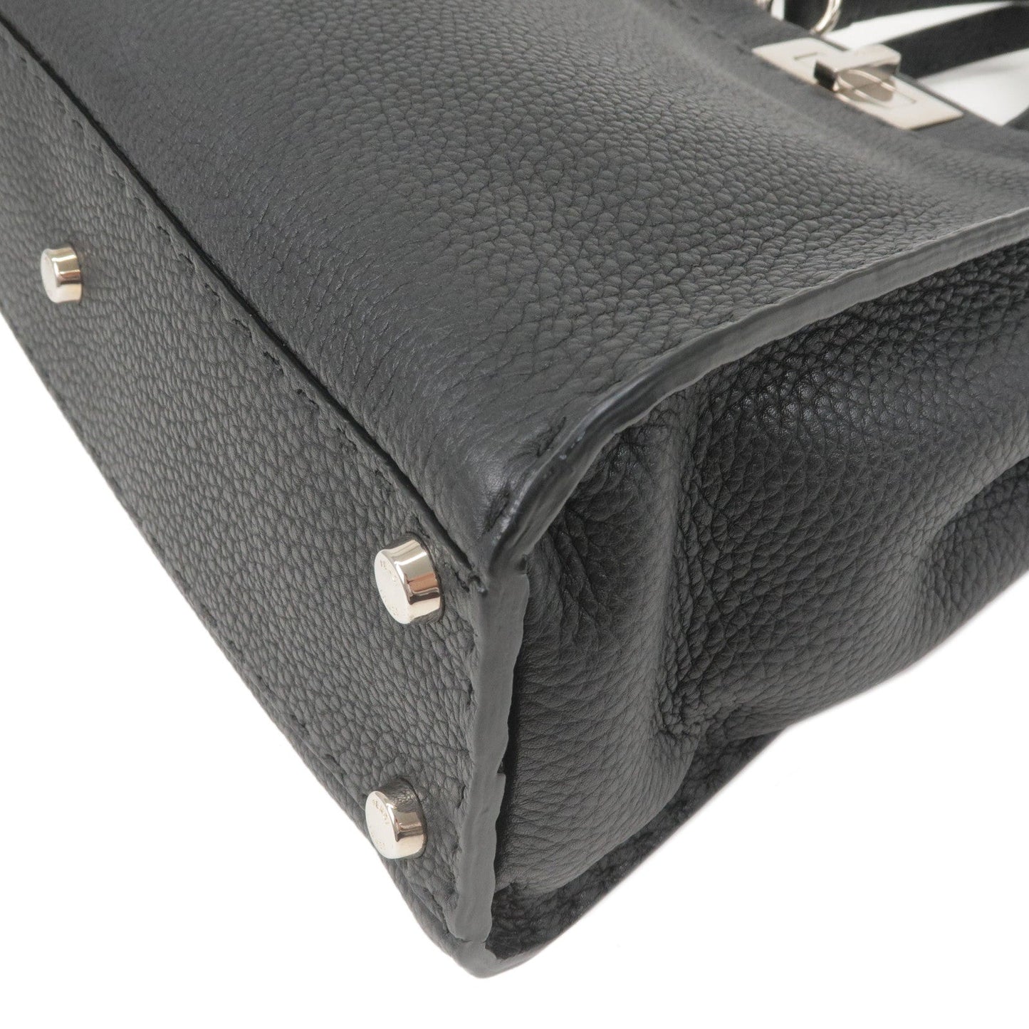 FENDI Selleria Peekaboo Regular Leather 2WAY Bag Black 8BN226