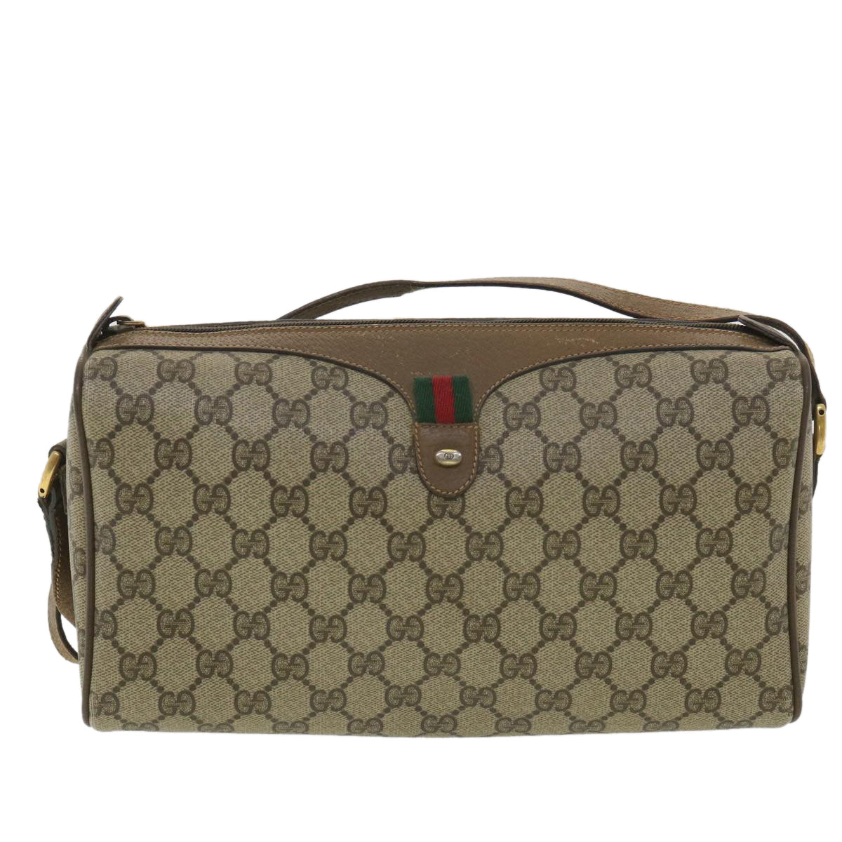 GUCCI GG Canvas Web Sherry Line Shoulder Bag Beige Red 89.02.012 36784