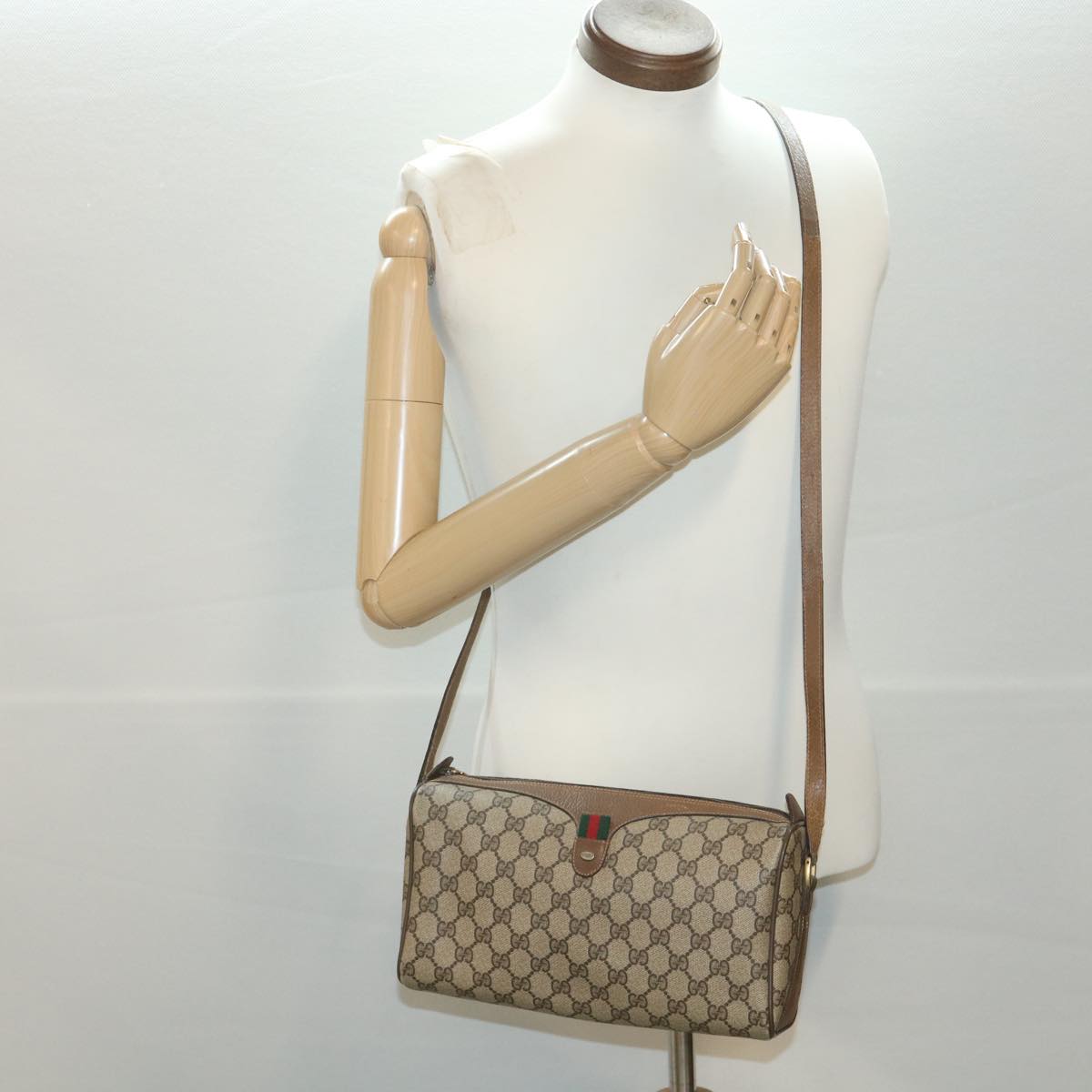 GUCCI GG Canvas Web Sherry Line Shoulder Bag Beige Red 89.02.012 36784