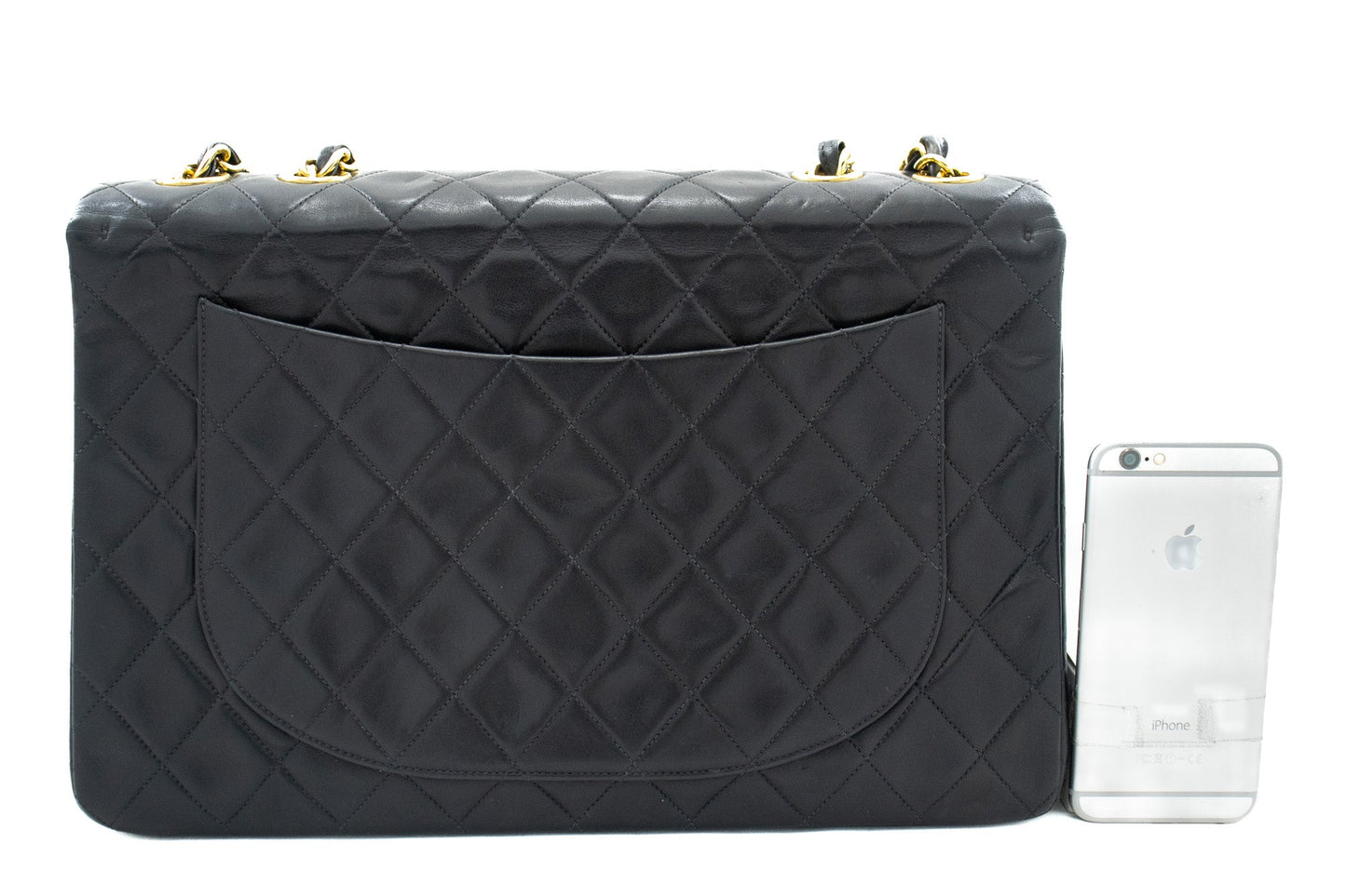 CHANEL Classic Large 13" Flap Chain Shoulder Bag Black Lambskin j71