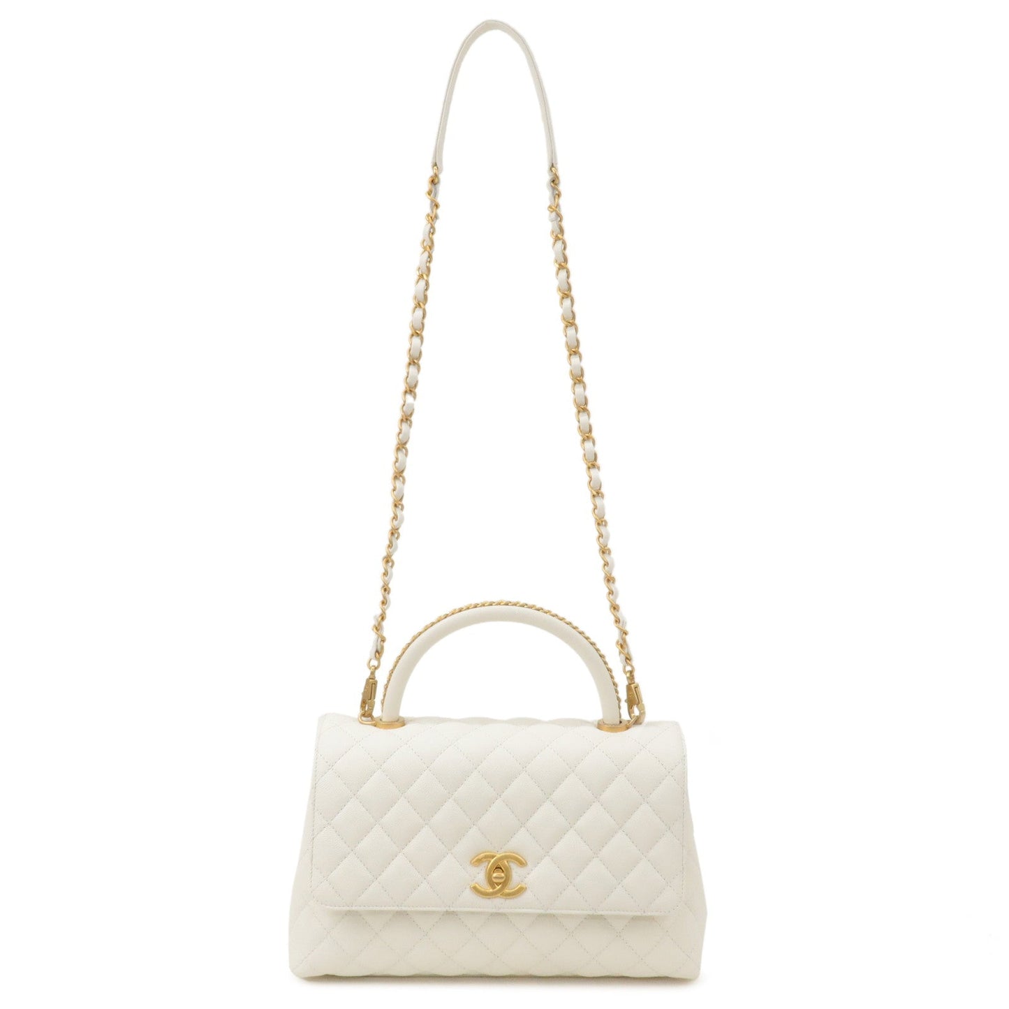 CHANEL Matelasse Caviar Skin COCO Handle 28 2Way Bag White A92991