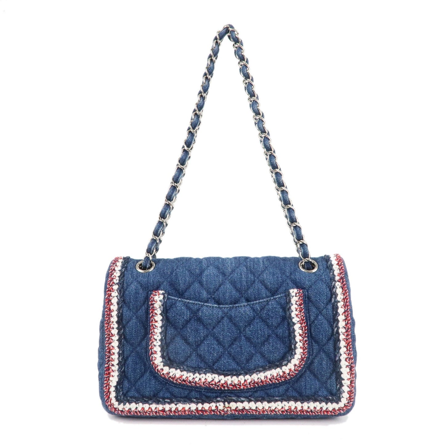 CHANEL Matelasse Denim Leather Chain Shoulder Bag Blue A57698