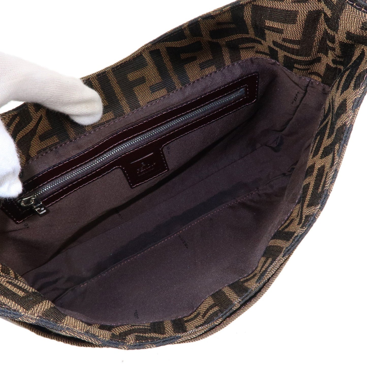 FENDI Zucca Canvas Leather Shoulder Bag Brown Black 26569