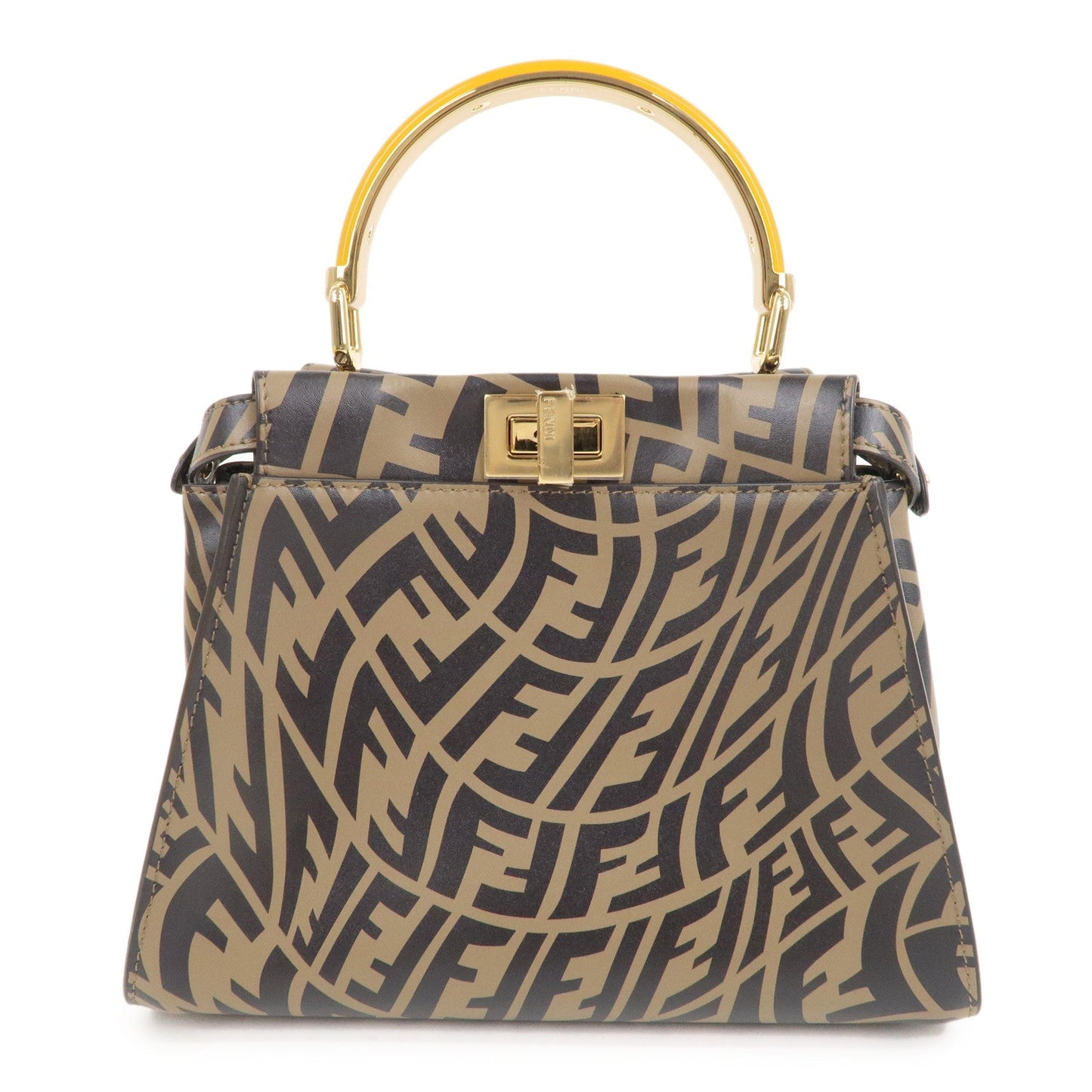 FENDI FF Vertigo Mini Peekaboo Leather Bag Brown Black 8BN244 Used F/S
