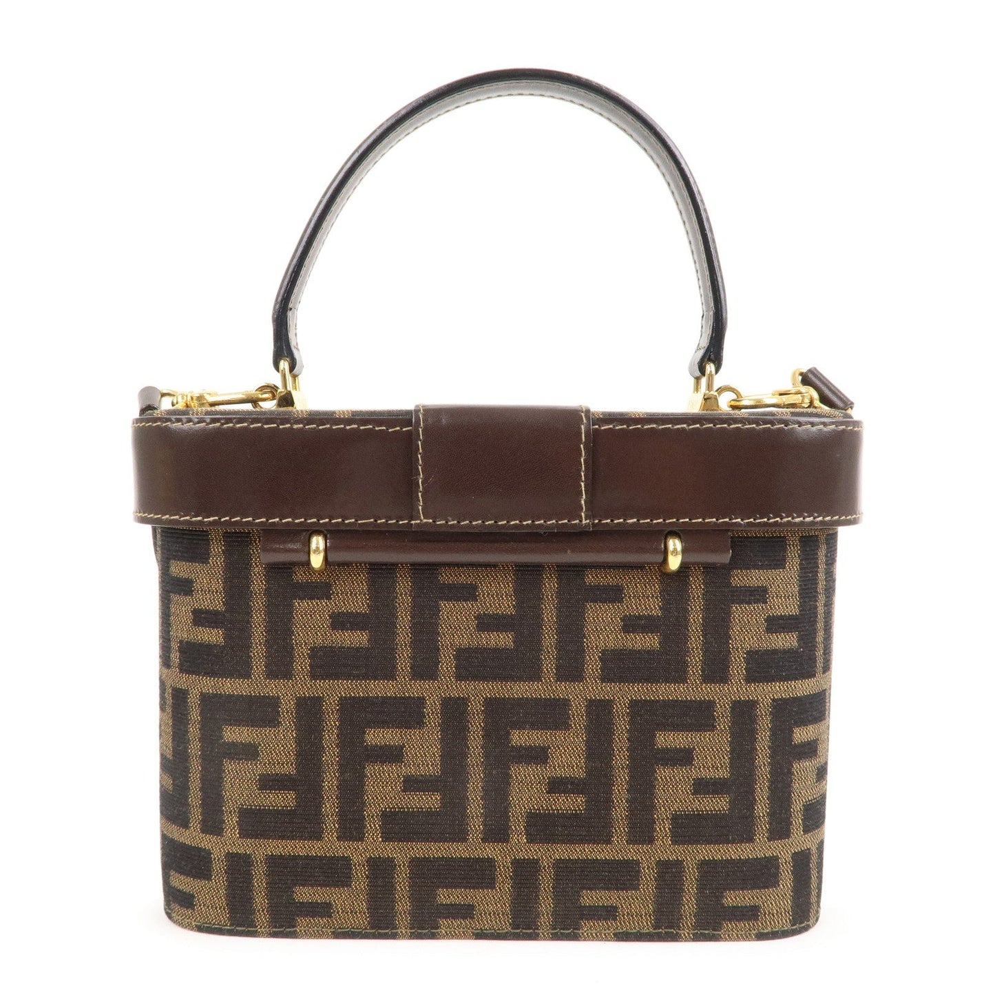 FENDI Zucca Canvas Leather Vanity Bag 2way Hand Bag 0914931
