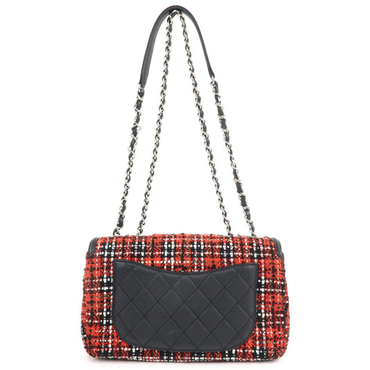 CHANEL CC Filigree Tweed Leather Shoulder Bag Red Black A93340