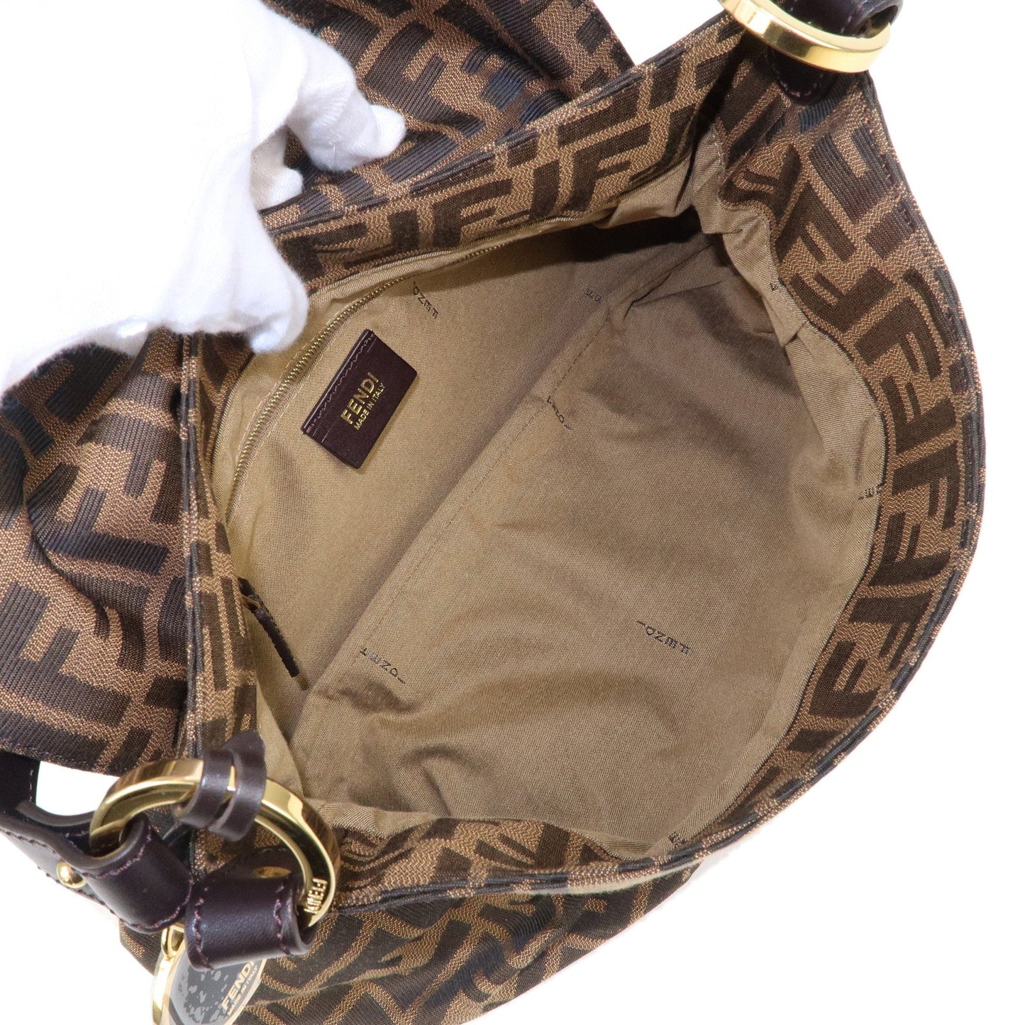 FENDI Zucca Canvas Leather Shoulder Bag Brown Black 8BR436