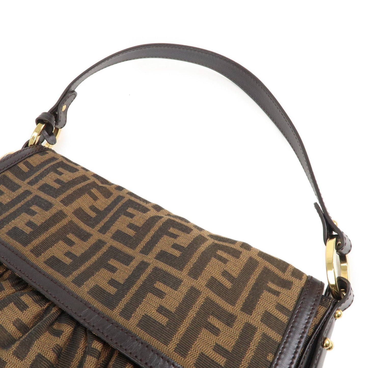 FENDI Zucca Canvas Leather Shoulder Bag Brown Black 8BR436