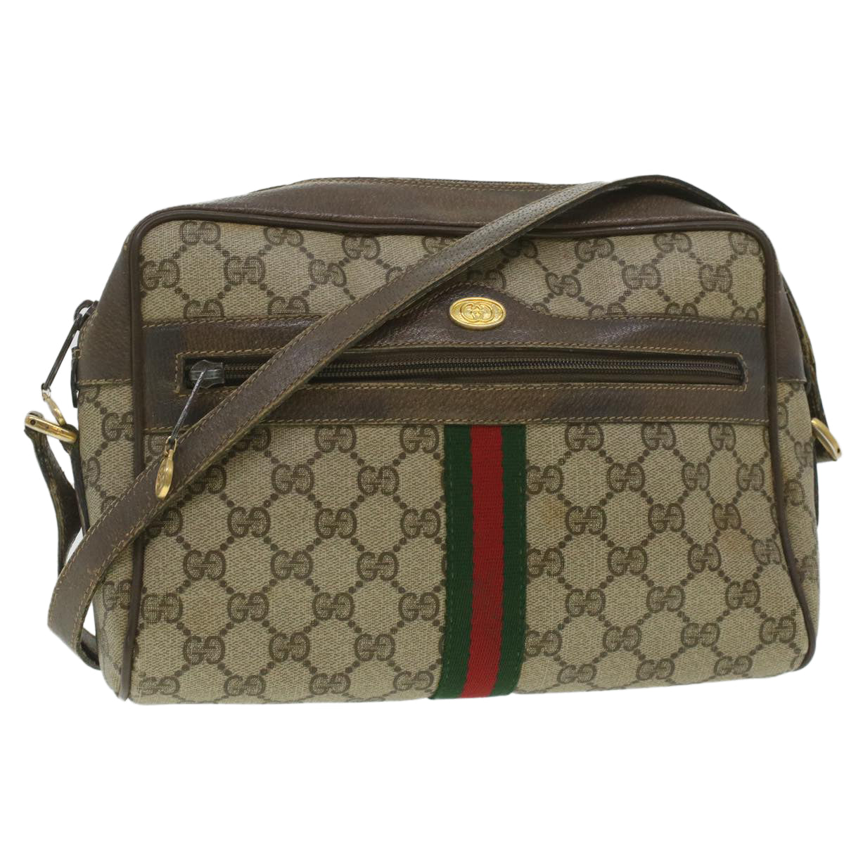 GUCCI GG Canvas Web Sherry Line Shoulder Bag Beige Red Green 37155