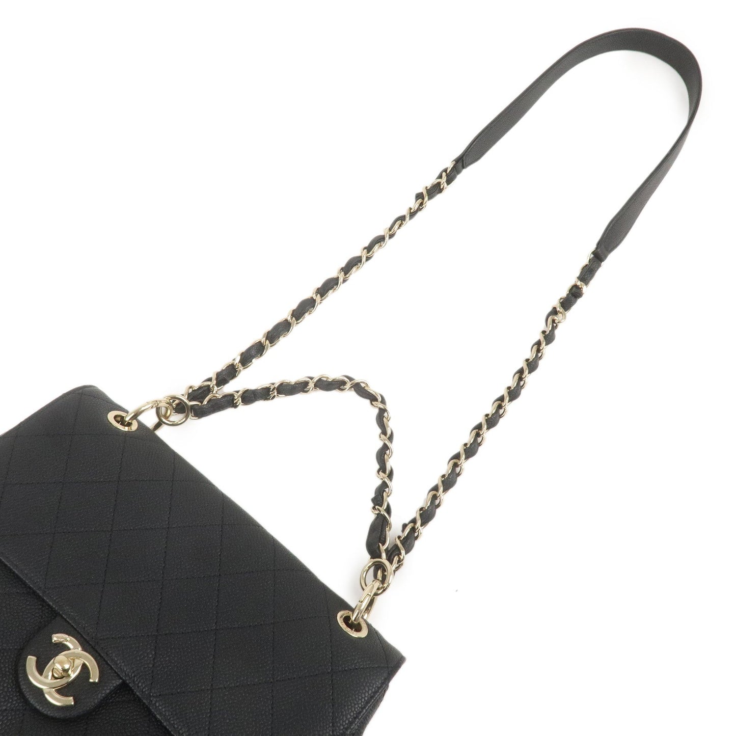 CHANEL Matelasse Caviar Skin 2Way Chain Shoulder Bag Black