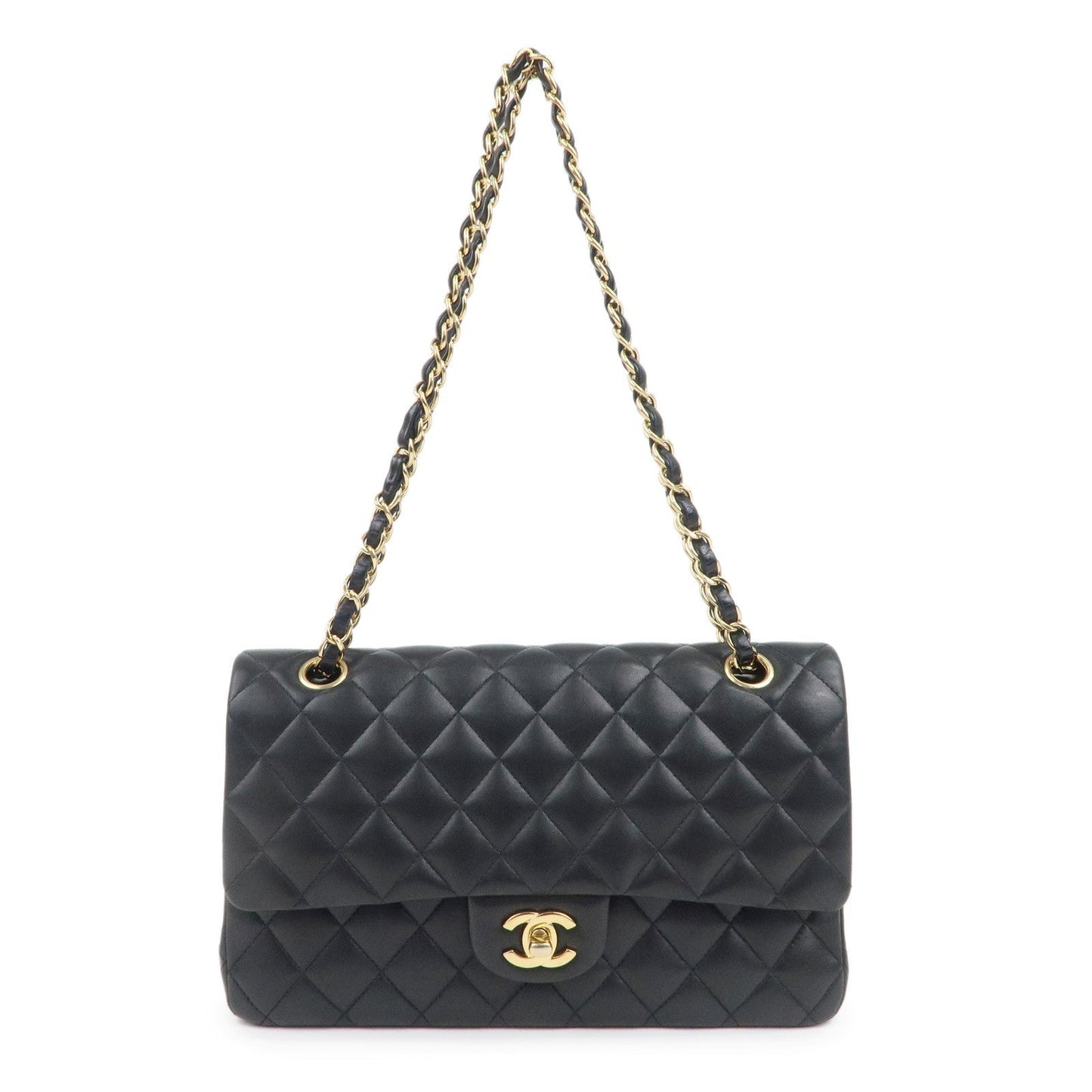 CHANEL Lamb Skin Matelasse 25 Double Flap Bag Black A01112