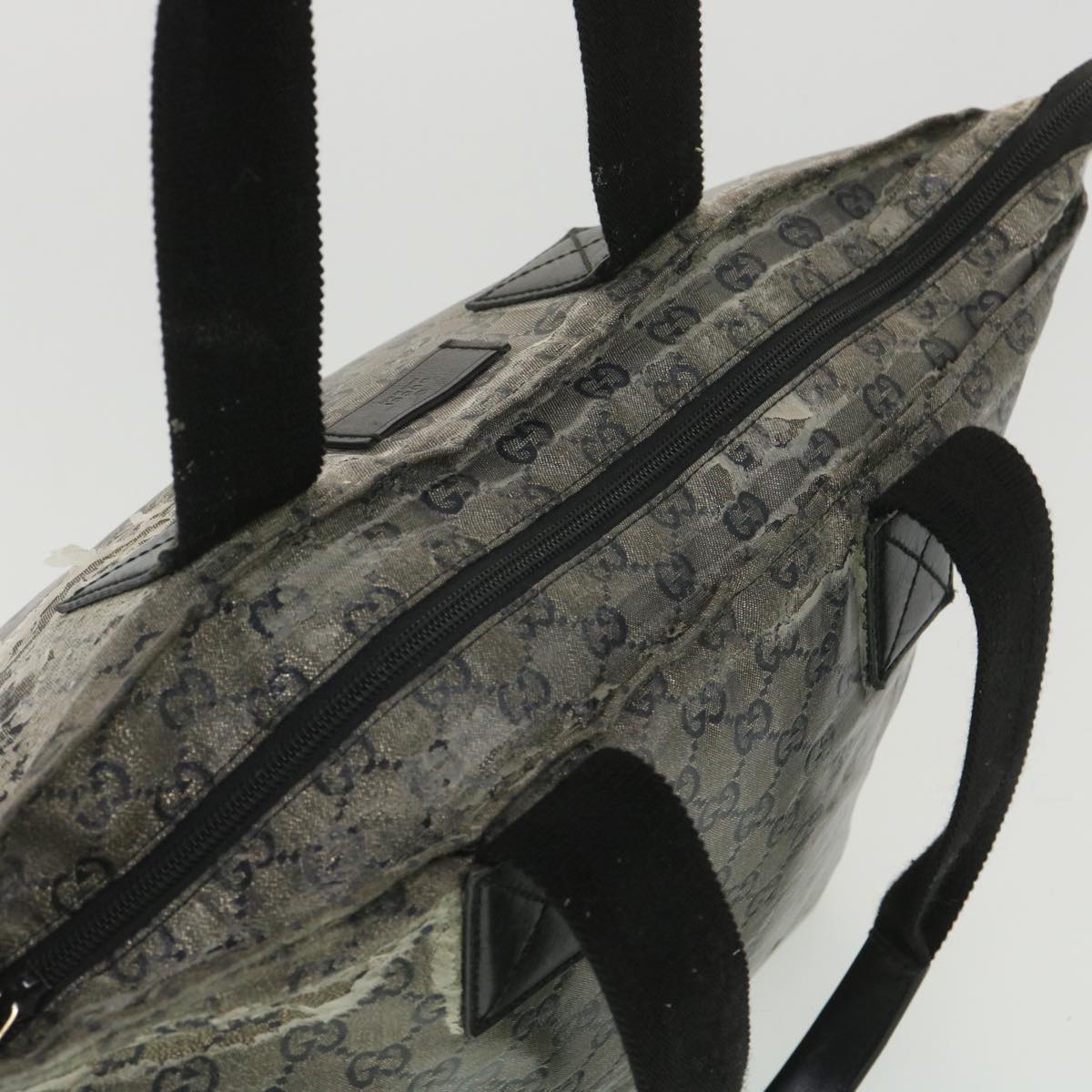 GUCCI GG Canvas Hand Bag Coated Canvas Black Silver 131230 37397