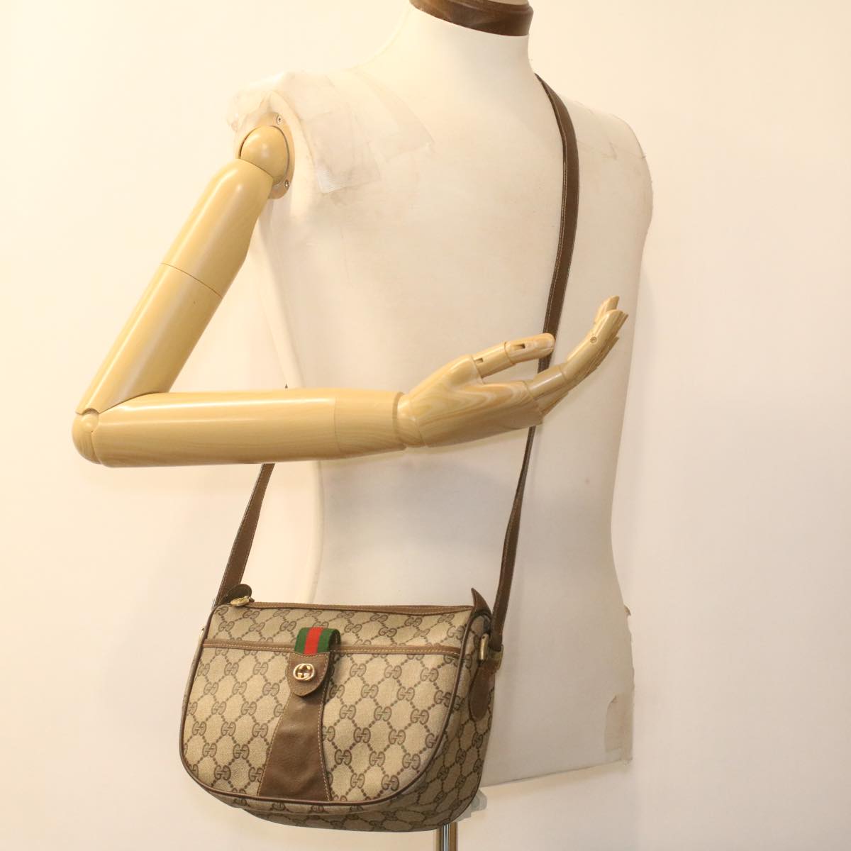 GUCCI GG Canvas Web Sherry Line Shoulder Bag Beige Red Green 8902032 37565
