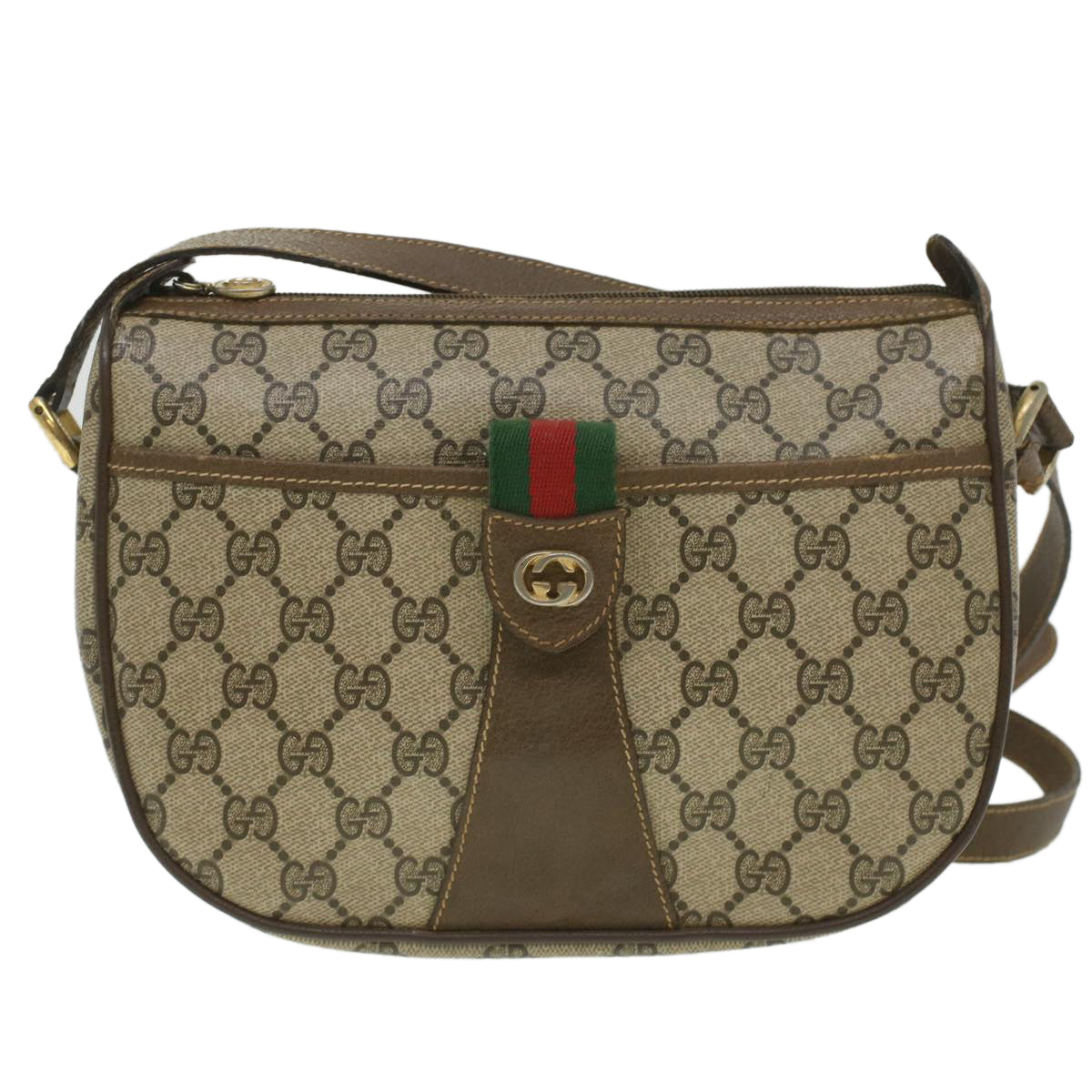 GUCCI GG Canvas Web Sherry Line Shoulder Bag Beige Red Green 8902032 37565