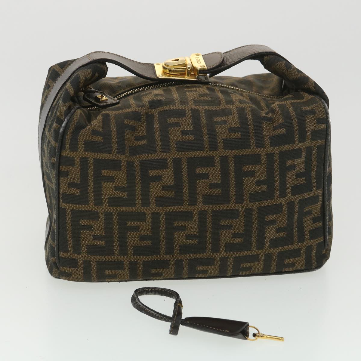 FENDI Zucca Canvas Vanity Cosmetic Pouch Black Brown 37617