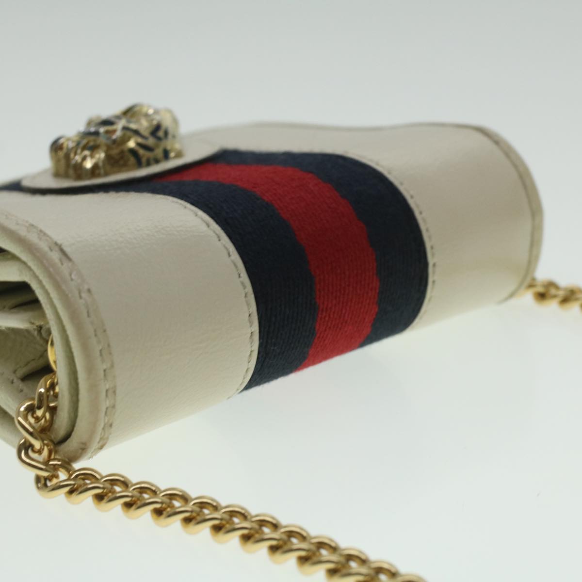 GUCCI Sherry Line Chain wallet Bifold Wallet Leather Red Navy 573790 37675