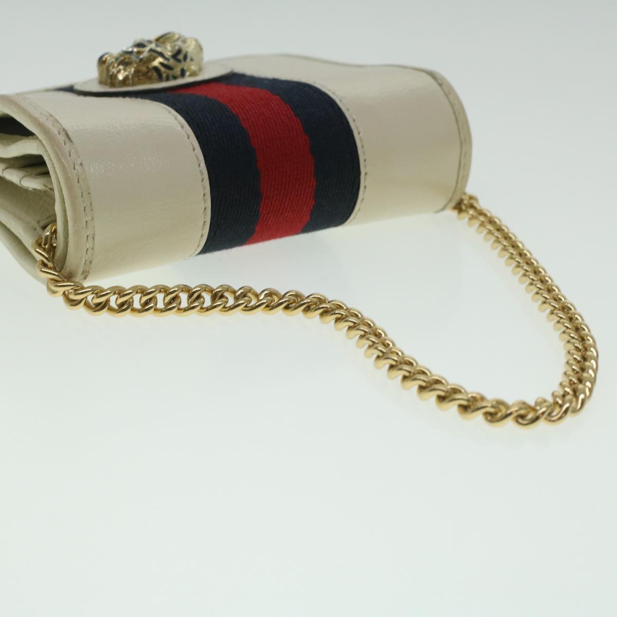 GUCCI Sherry Line Chain wallet Bifold Wallet Leather Red Navy 573790 37675