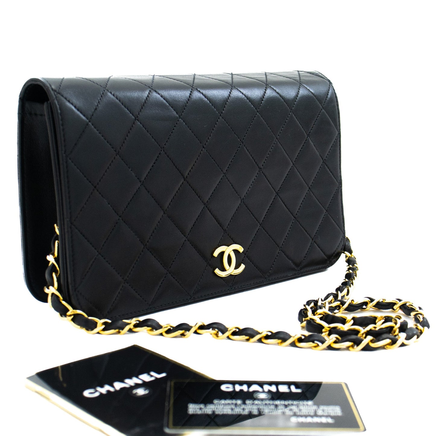 CHANEL Full Flap Chain Shoulder Bag Clutch Black Quilted Lambskin j59