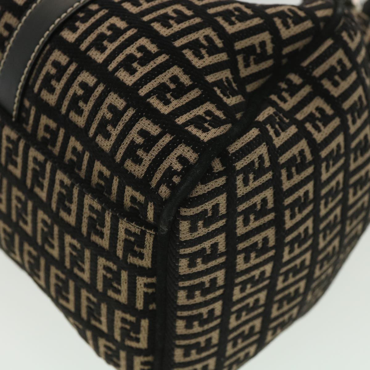 FENDI Zucchino Canvas Shoulder Bag Black Beige 37856