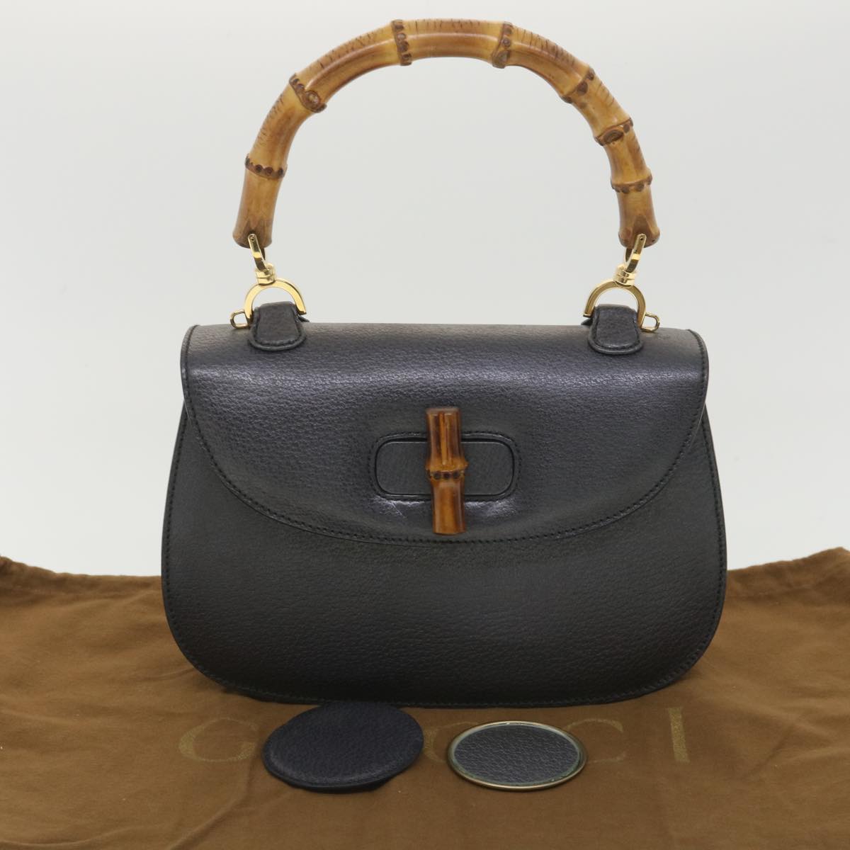 GUCCI Bamboo Hand Bag Leather Gray 000.926.0633 37969