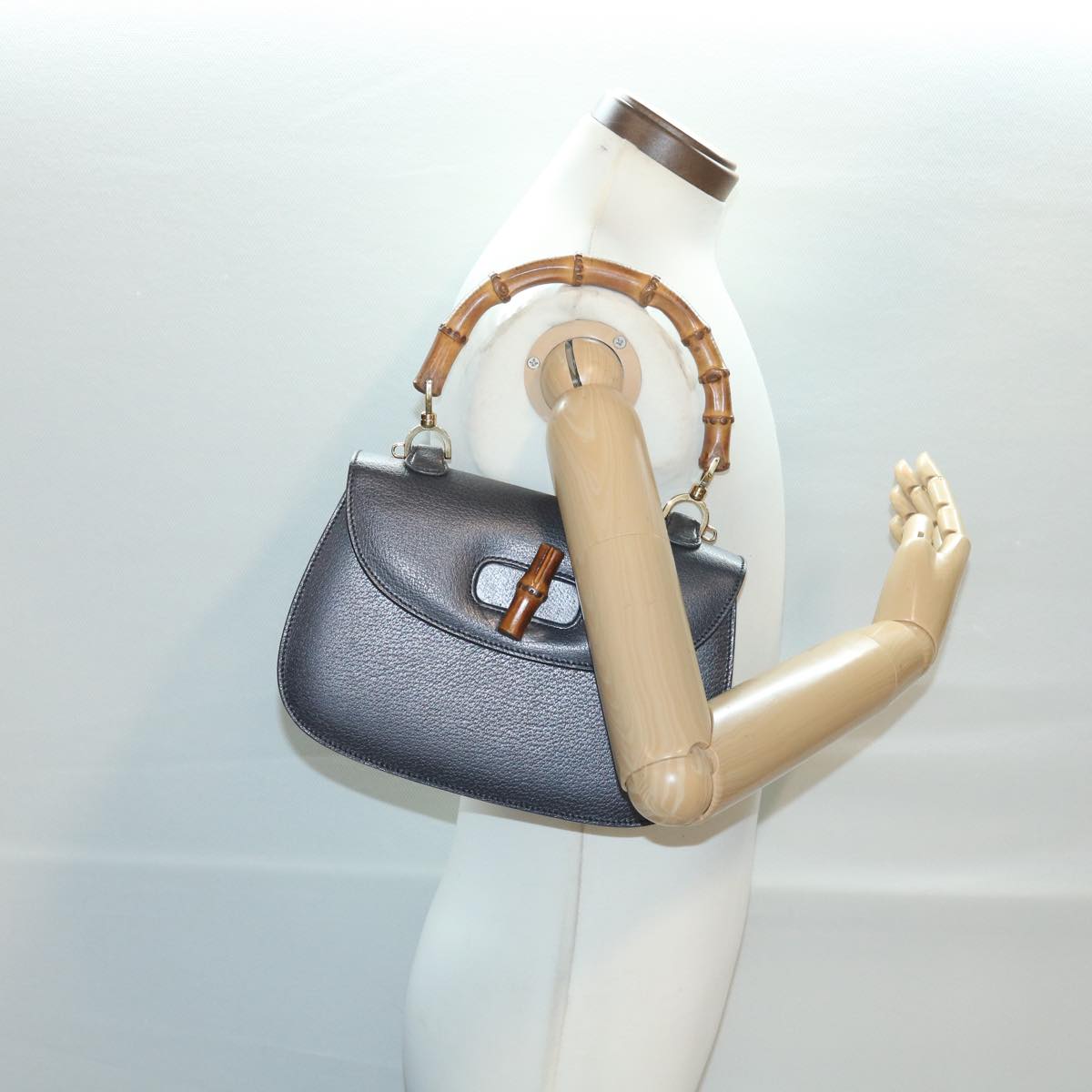 GUCCI Bamboo Hand Bag Leather Gray 000.926.0633 37969