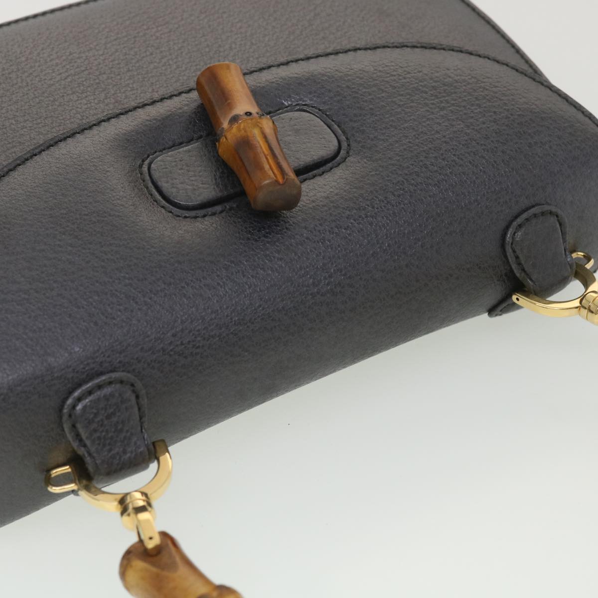 GUCCI Bamboo Hand Bag Leather Gray 000.926.0633 37969