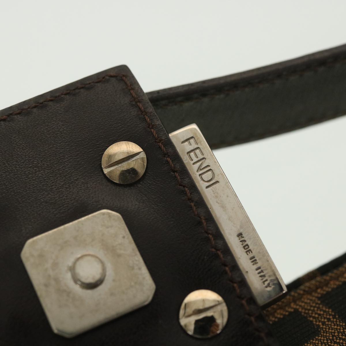 FENDI Zucca Canvas Mamma Baguette Shoulder Bag Black Brown 222826566 38013