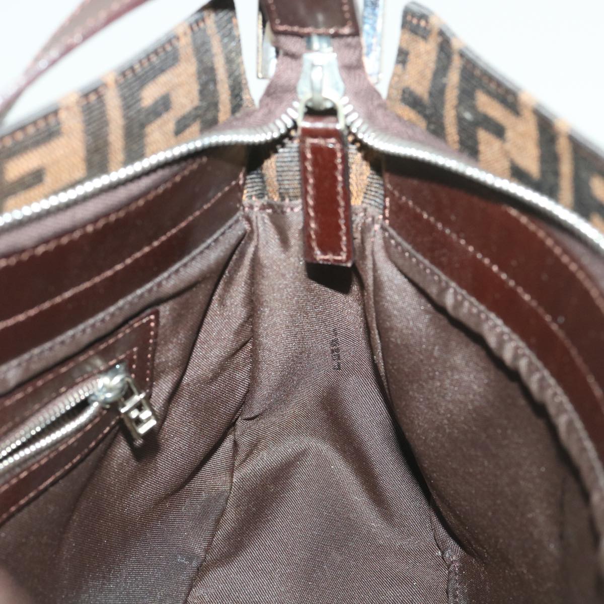 FENDI Zucca Canvas Mamma Baguette Shoulder Bag Black Brown 222826566 38013