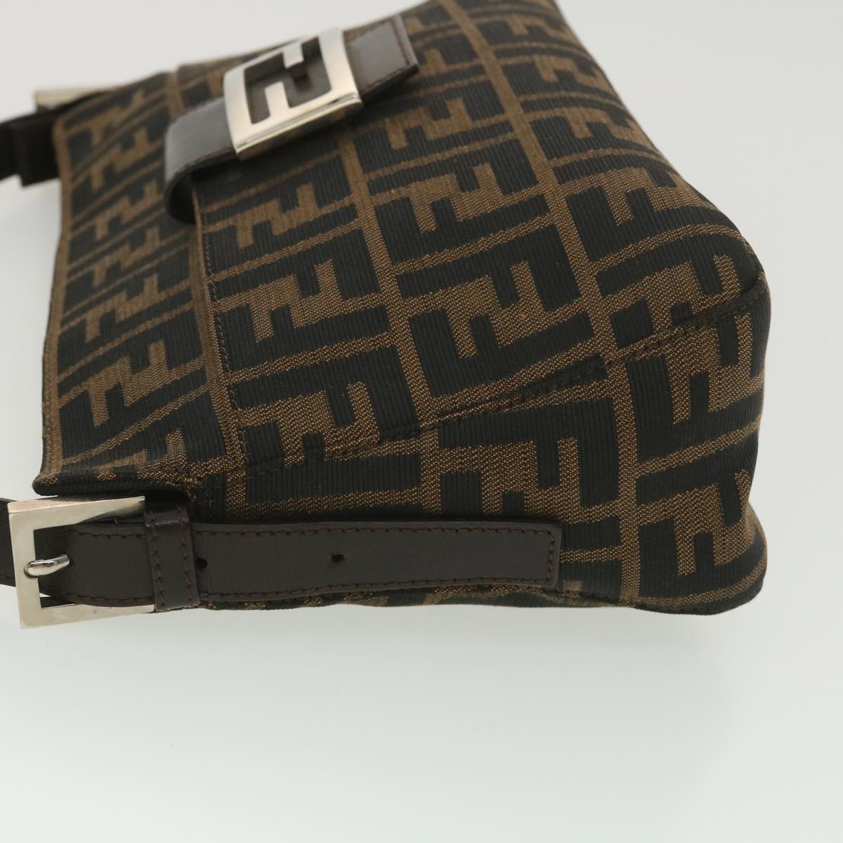 FENDI Zucca Canvas Mamma Baguette Shoulder Bag Black Brown 222826566 38013