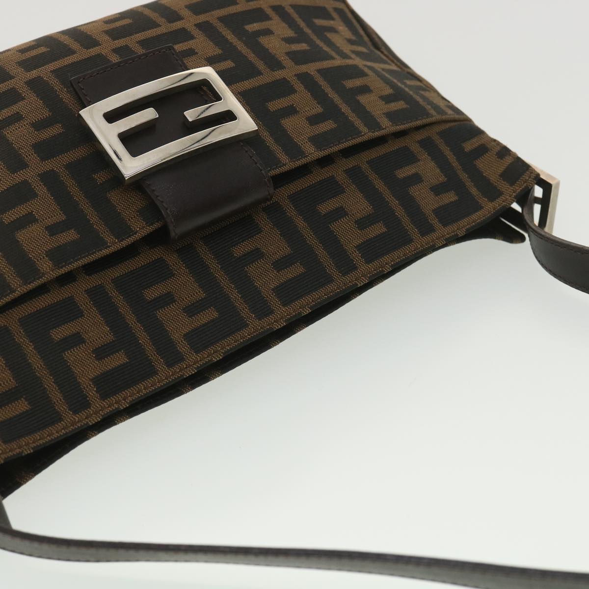 FENDI Zucca Canvas Mamma Baguette Shoulder Bag Black Brown 222826566 38013